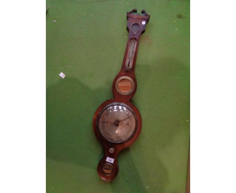 A LARGE MAHOGANY BAROMETER WITH THERMOMETER 'TARONI OF MACCLESFIELD' L: 96CM 