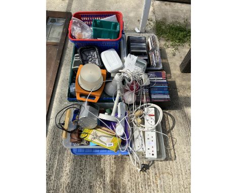 AN ASSORTMENT OF ELECTRICAL AND OFFICE ITEMS TO INCLUDE, RADIOS, TELEPHONES EXTENSION LEADS TO INCLUDE A RETRO EXTENSION LEAD