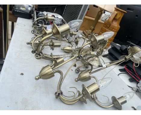 A PAIR OF FIVE BRANCH CEILING LIGHT FITTINGS AND A PAIR OF THREE BRANCH CEILING LIGHT FITTINGS 