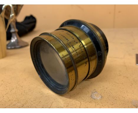 A VINTAGE COOKE TAYLOR &amp; HOBSON LEICESTER &amp; LONDON NO. 93166 PORTRAIT BRASS CAMERA LENS 