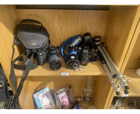 AN ASSORTMENT OF CAMERA EQUIPMENT TO INCLUDE A FUJIFILM S9500 AND A CHINON CG-5 ETC 