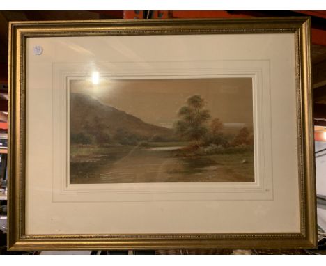 A GILT FRAMED PRINT OF A FIELD, SIGNED F LAWRENCE 