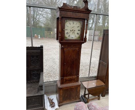 A 19TH CENTURY MAHOGANY AND INLAY, 8 DAY LONGCASE CLOCK WITH SQUARE DIAL [J.C.CARTER WARRINTON] 