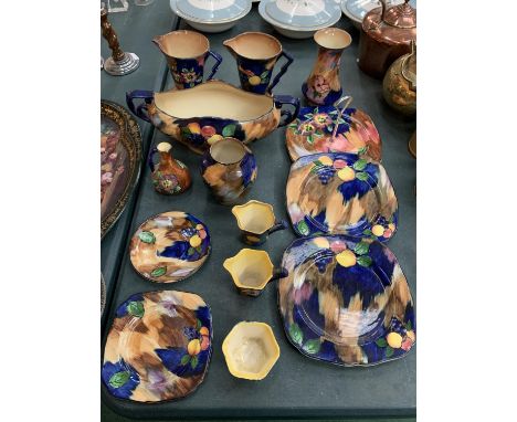 AN ASSORTMENT OF COLOURFUL H &amp; K TUNSTALL CERAMIC WARE 'AUTUMN' AND 'VIOLA' 