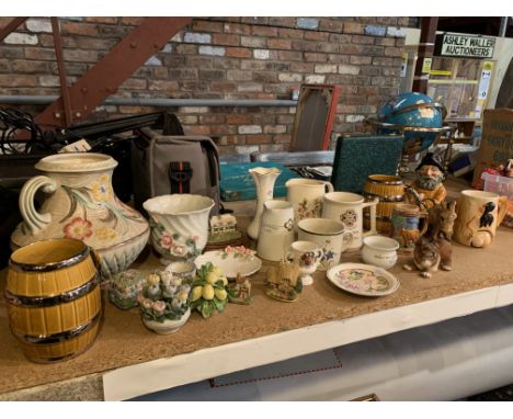 A LARGE ASSORTMENT OF CERAMIC WARE TO INCLUDE TWO WADE BEER MUGS ETC 