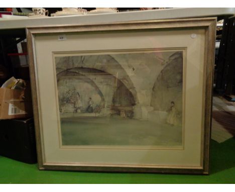 A LARGE SIGNED WATERCOLOUR PRINT(APPROXIMATELY 83CM X 71CM INCLUDING FRAME) 
