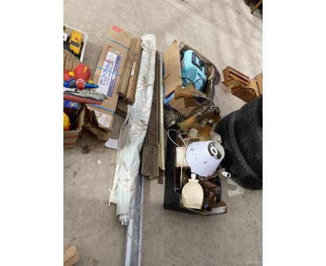 AN ASSORTMENT OF ITEMS TO INCLUDE BLINDS, A VAX CARPET CLEANER AND A LAMP ETC 