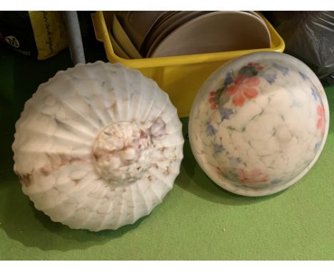 A PAIR OF VINTAGE OPAQUE GLASS LIGHT SHADES 