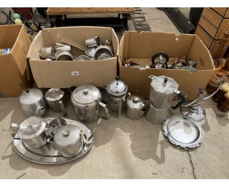 AN ASSORTMENT OF METAL TEA SERVICE WARE 