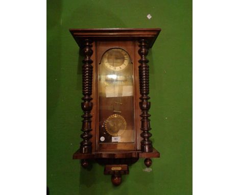 A J WILKINSON MAHOGANY VIENNA STYLE WALL CLOCK  L: APPROXIMATELY 71CM 