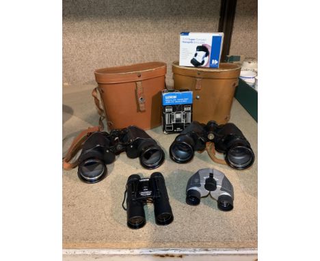 FOUR PAIRS OF BINOCULARS, ONE ZENITH, ONE TOHYOH, ONE MINI LUXON AND A SUPER COMPACT HANOPTIK EXAMPLE 