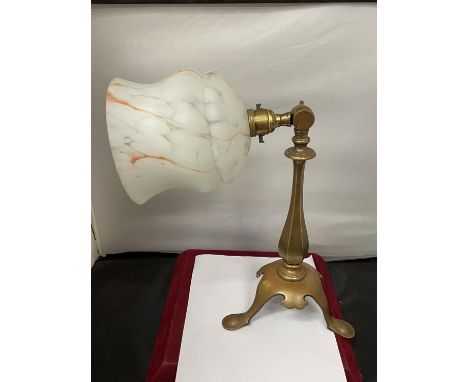 A BRASS LAMP WITH SHADE 
