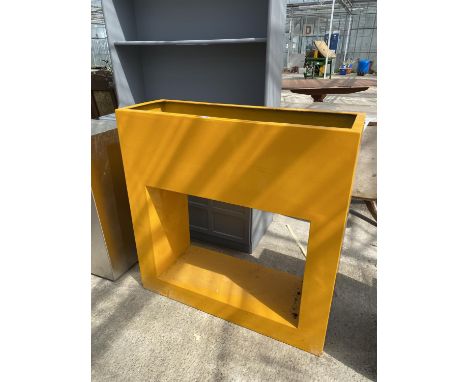 A DECORATIVE SQUARE TROUGH PLANTER WITH LOWER SHELF (H:90CM W:90CM) 