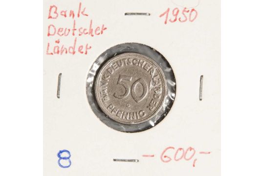 Seltene 50 Pfennig Munze 1950 G Karlsruhe Mit Pragung Bank Deutscher Lander 30 000exemplar