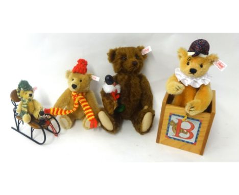 Three Steiff bears 'Sledge Set 2002, Teddy Bear Nut Cracker and Teddy Bear Jack in The Box', boxed, Tallest 20cm