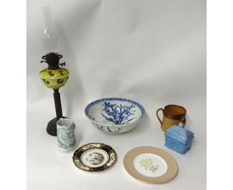 Victorian oil lamp, stoneware tyg, Southwark Brewers Exhibition Doulton jug, Spode porcelain cabinet plate etc