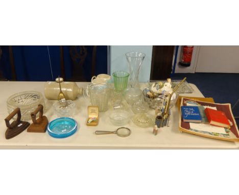 Various glass ware, figurines including Doulton Amanda HN 2996, opium pipe etc