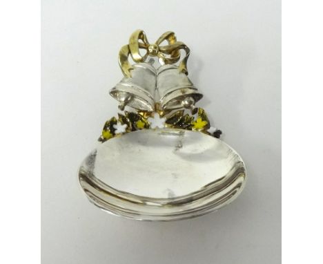 Stuart Devlin caddy spoon enamelled in flowers and bells, cased, circa 2000
