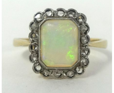 9ct opal and diamond cluster ring, size N