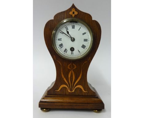 Edwardian inlaid 'waisted' mantle clock