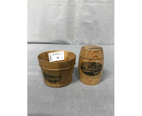 TWO ITEMS OF MAUCHLINEWAREalong with a tartanware box and a vintage postcard (4)