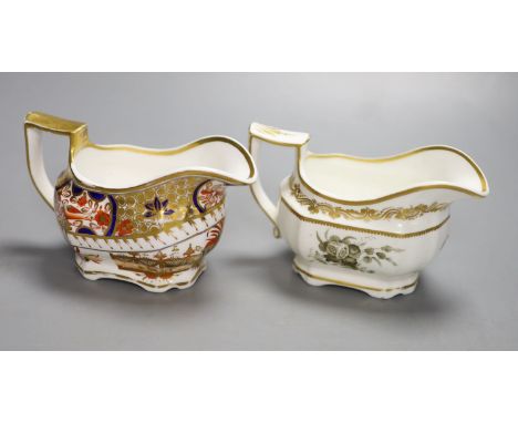 A Spode cream jug painted with Imari pattern 1495, and a Spode cream jug painted with sepia flowers under a gold border, patt