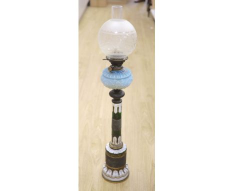 A 19th century Bohemian overlay glass oil lamp, height 99cm