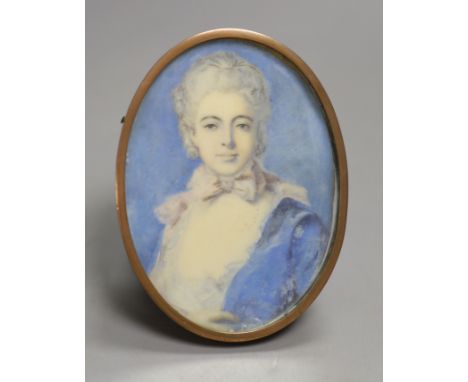 English School (early 19th century), watercolour on ivory, miniature portrait of a young lady with a bow at her neck, height 