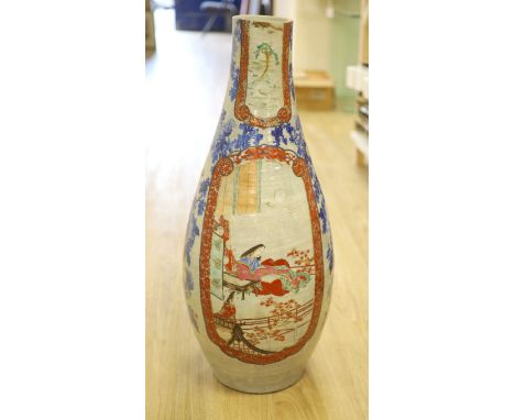 A large Japanese ceramic bottle vase, neck ground down, height 76cm