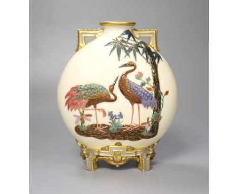A Royal Worcester moonflask moulded and painted in Japanese style, date mark 74, 22cm high