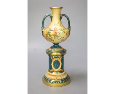 A Royal Worcester blush ivory vase, a rare version manufactured with a green neo-classical pedestal date mark 1900, height 24