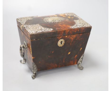 A Victorian silver mounted tortoiseshell tea caddy, 10cm high