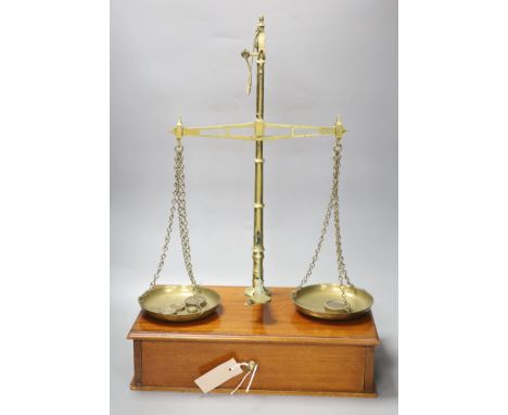 A set of late Victorian Avery scales, cased, 57cm high