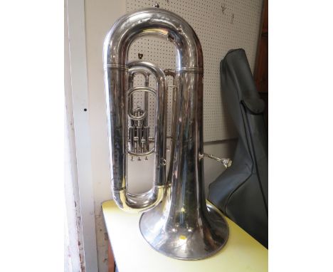 A VINTAGE SILVER PLATED TUBA - 'THE PROFUNDO 6086'&nbsp; - HAWKES AND SON MAKERS, DENMAN STREET, LONDON&nbsp;