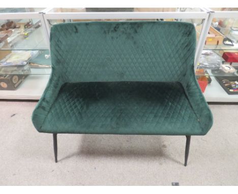 A MODERN UPHOLSTERED GREEN TWO SEATER BENCH SEAT W-102 CM