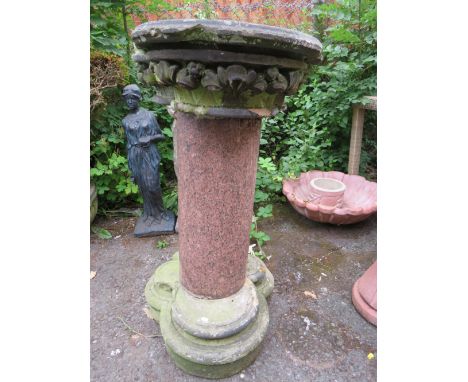 TWO ANCIENT SANDSTONE ARCHITECTURAL PLINTHS WITH A MARBLE COLUMNProvenance: part of the 1887 Jubilee Fountain originally in S