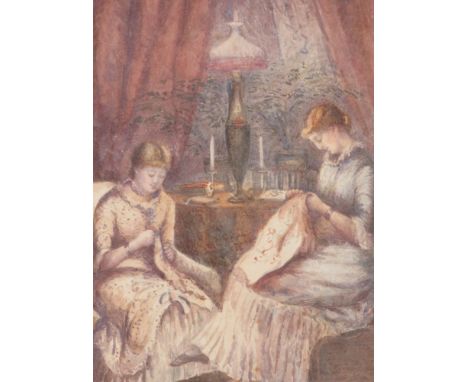 ATTRIBUTED TO JOHN GUTTERIDGE SYKES (1866-1941) A study by gas light, watercolour, framed and glazed, 24 x 16.5 cm