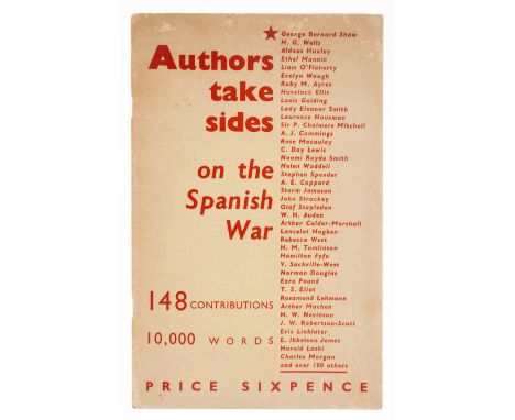 Cunard (Nancy), W.H. Auden, Samuel Beckett, T.S. Eliot, Evelyn Waugh, etc... Authors Take Sides on the Spanish War, first edi