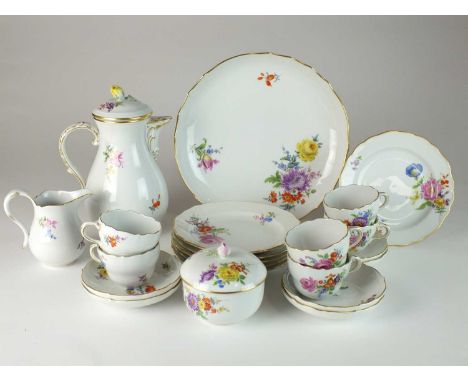 A Meissen Deutsche Blumen coffee servicecirca 1950sthe service comprising coffee pot and cover, 23.5cm high; cream jug, sucri