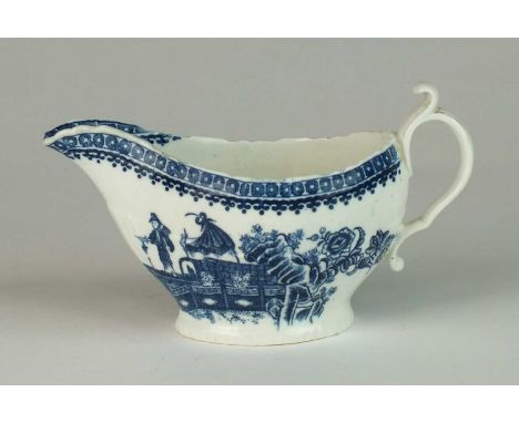 A Caughley sauce boatcirca 1792-90of half-fluted form, transfer-printed in underglaze blue with the Fisherman or Pleasure Boa