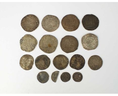 A collection of hammered silver coins, comprising; two Elizabeth I shillings, second issue, ref Spink 2555, four Elizabeth I 