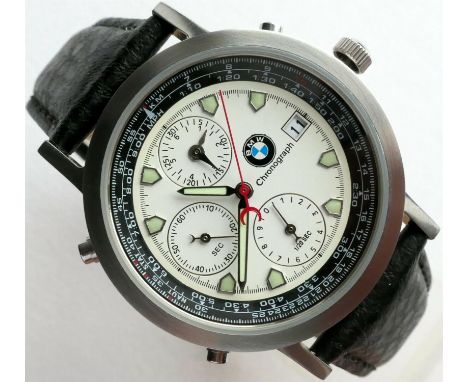 A very rare BMW Classic Aviator Chronograph. A now discontinued model from the late 1990s. White face, luminous baton hands a