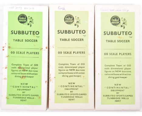 A collection of three original vintage 1960's Subbuteo made 00 scale table top football table soccer teams comprising 18, 6 &