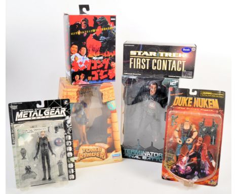 A collection of x6 boxed and carded TV and film related retro action figures comprising NECA / Reel Toys made Terminator 2 Fi