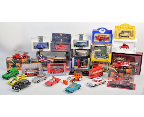 A large collection of assorted diecast model cars and other vehicles of various scales and makers to include Corgi, Matchbox 