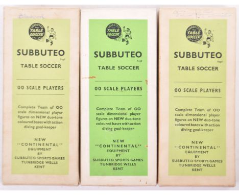 A collection of three original vintage 1960's Subbuteo made 00 scale table top football table soccer teams comprising red shi