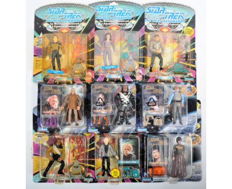 A collection of x9 original vintage Playmates made Star Trek The Next Generation carded action figures comprising models No. 