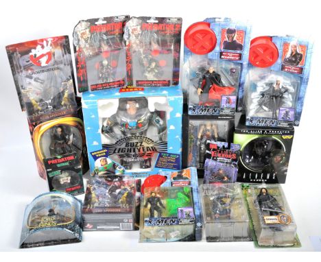 A large collection of x16 assorted TV and film related boxed and carded action figures comprising; Mattel made Ghostbusters E