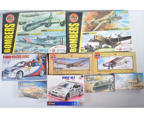 A collection of x9 assorted plastic model kits largely of Military related interest by makers Tamiya, Airfix and Bburgao. Exa