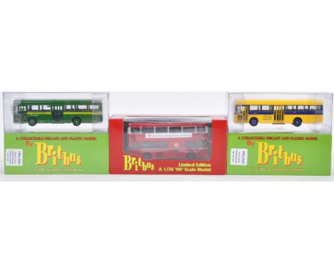 A collection of x3 boxed Britbus made 1/76 scale London Transport diecast model buses comprising models No. AS2-06 Stevenage 